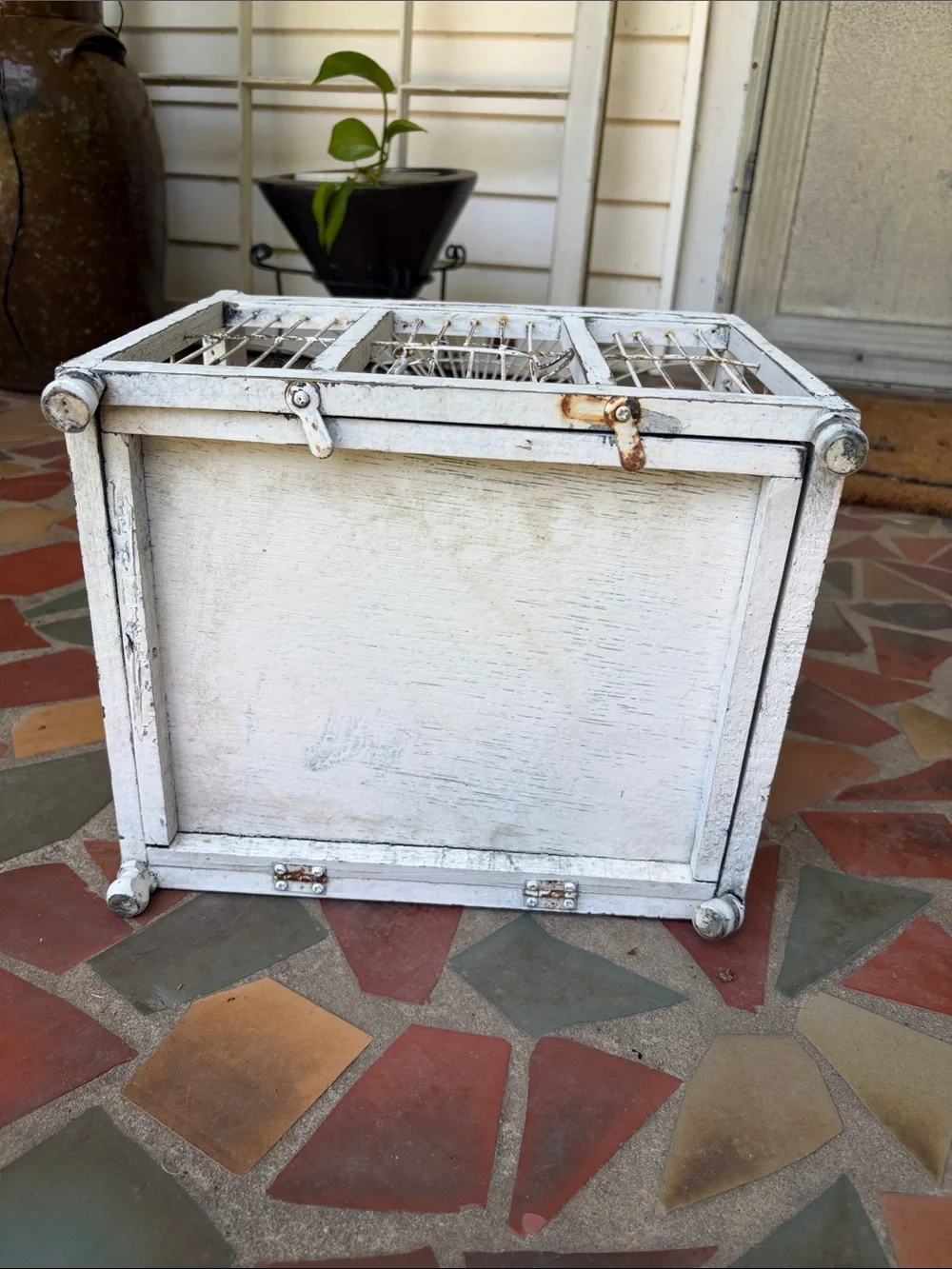 Vintage White Decorative Bird Cage Hand Painted Wood and Wire